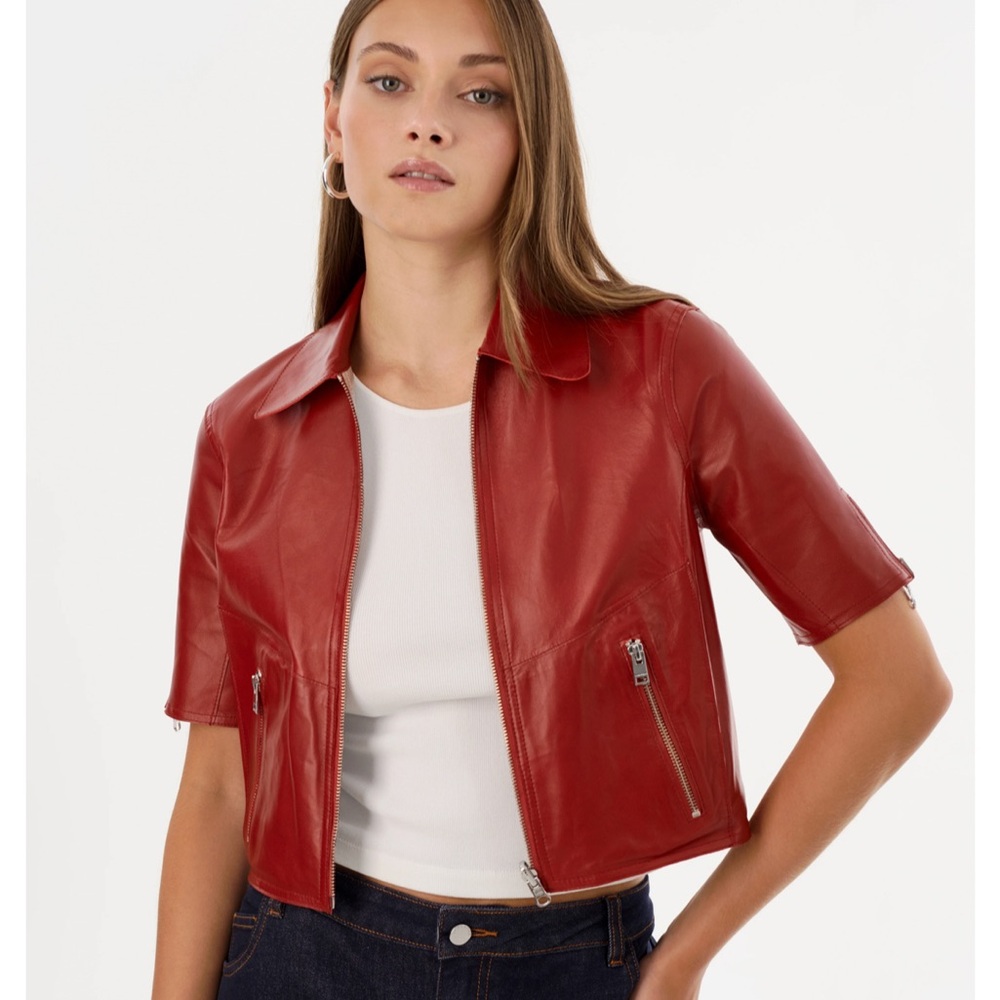 Lamarque NWT Red & silver Savana reversible Leather Women's Jacket